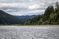 Lake in the mountains on overcast day