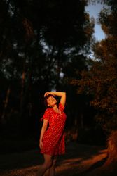 Woman walking in beautiful forest