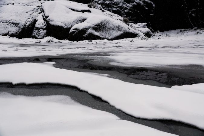 Snow covered lake in nature