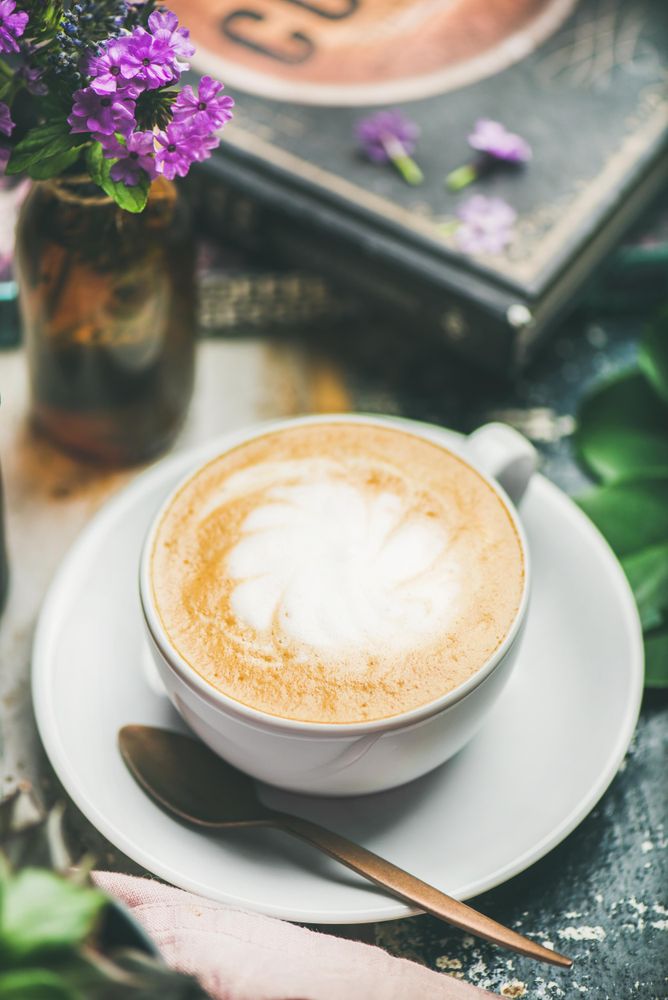 Top view of latte on saucer