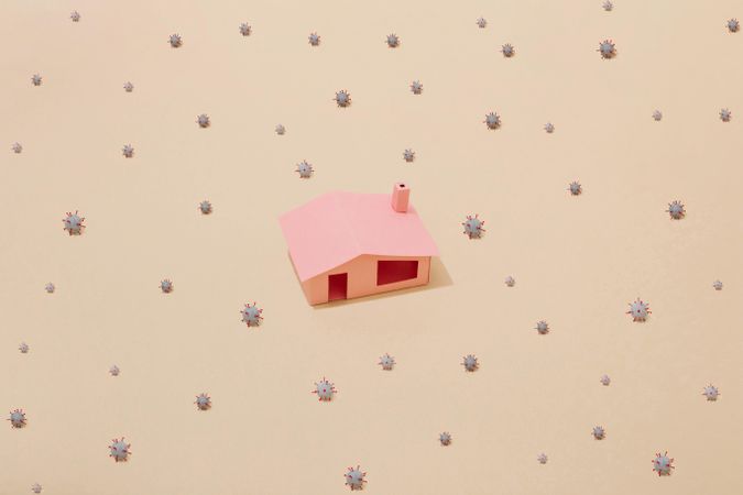 Pink house with virus cells