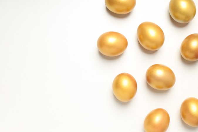 Golden eggs, pension savings, investments, retirement, space for text