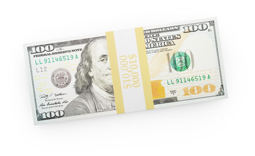 Ten Thousand Dollars Stack of One Hundred Dollar Bills