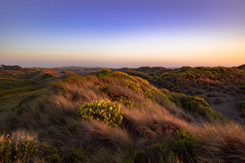 Colorful sunset on top of rolling hills
