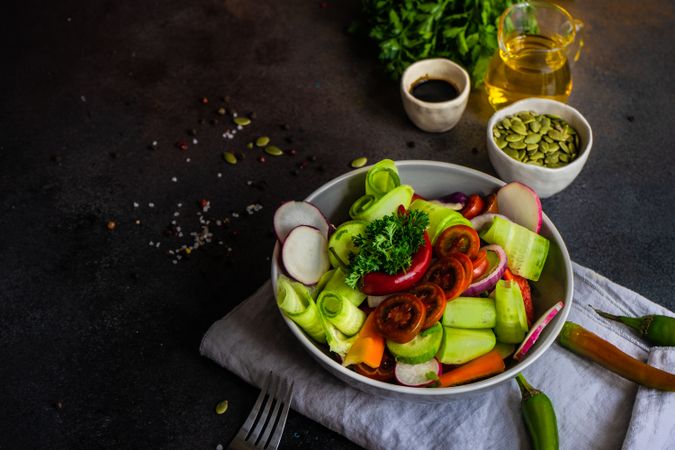 Healthy raw salad with freshly chopped vegetables