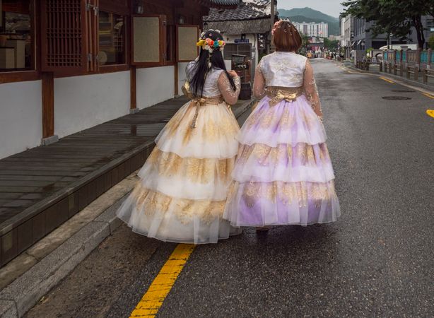 Seoul, South Korea - August, 08 2017: Asian women in traditional Korean clothing