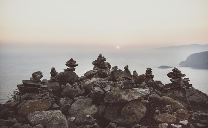 Arranged stones over looking Mediterranean sea