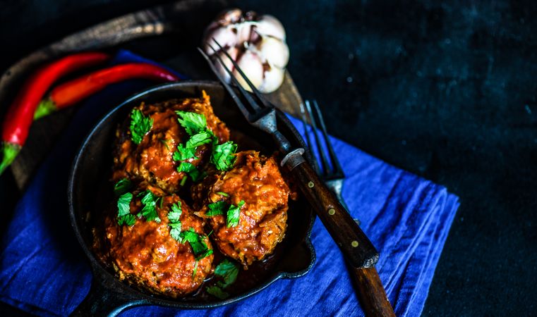 Top view bowl of large meatballs