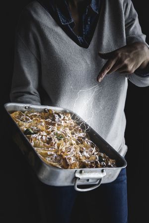 Filo dough with flower shape with hands of unrecognizable woman