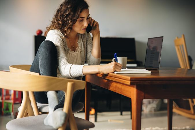 Woman working remotely from home