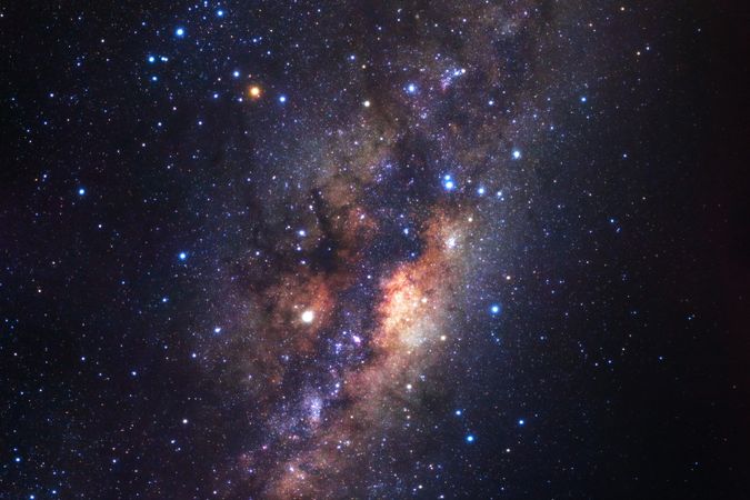 Milky way galaxy with stars and space dust in the universe, Long exposure photograph, with grain.
