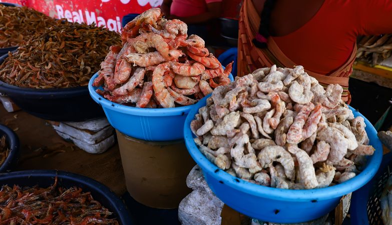 Assorted Dried Fish and Spices at Local Market Stall