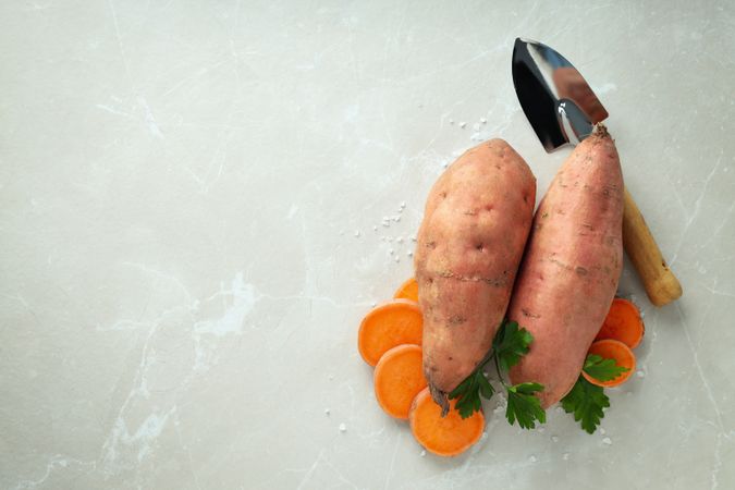 Concept of vegetables, sweet potato, space for text
