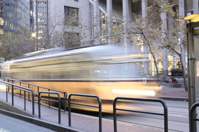 Fast tram riding on street