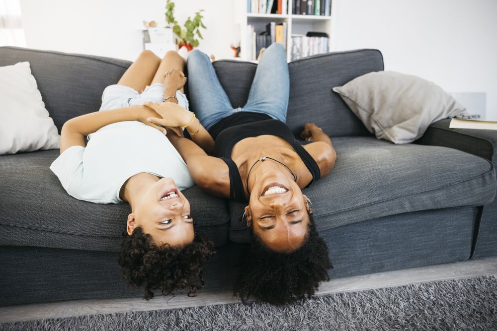 Mother and daughter playing together
