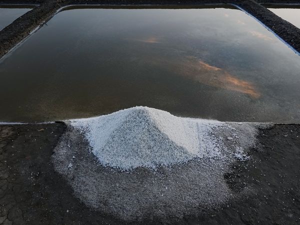 Salt mound on the edge of its salt pan
