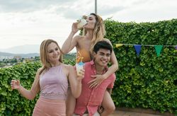 Group of friends having a pool party