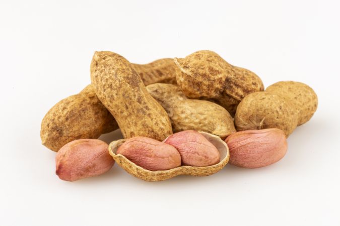 Dry peanut on the white background.