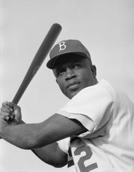 Jackie Robinson, Brooklyn Dodgers, pictured in 1954 0y1En0