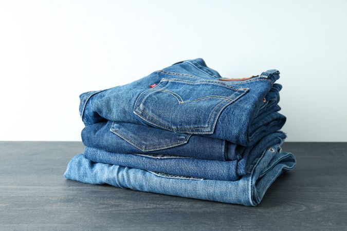 Close-up of folded jeans