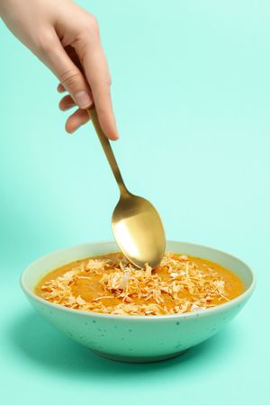 Concept of tasty food, sweet potato puree
