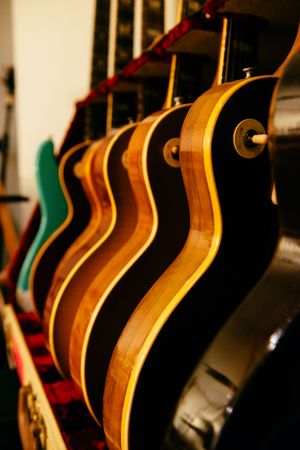 Row of vintage guitars