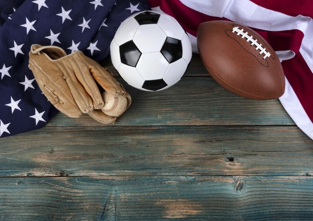Sports balls on American flag