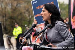 Washington DC, USA - April 26, 2018: Aarti Kohli speaking at rally outside Supreme Court beNk60