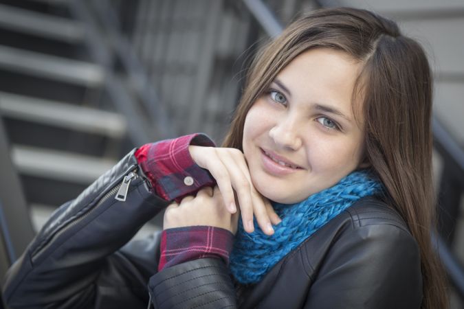 Portrait of Teenage Girl Wearing Leather Jacket