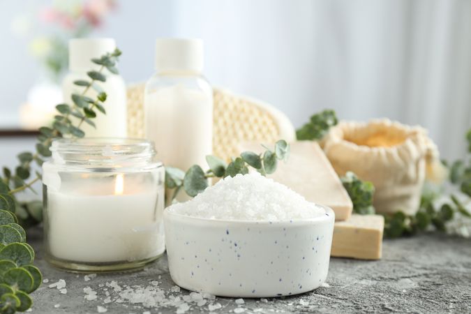 Sea salt, concept of spa and self care