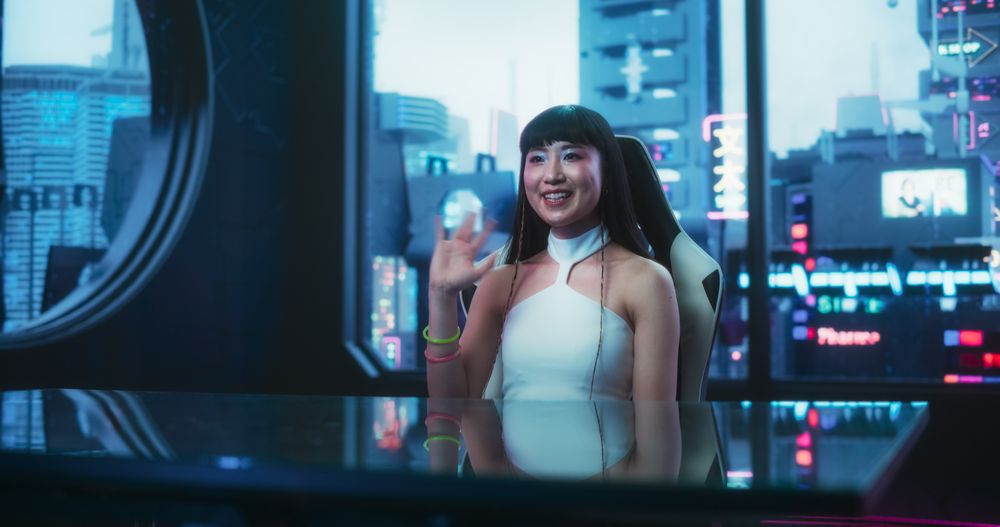 Screen Replacement: Japanese Female Having a Conversation on a Video Call