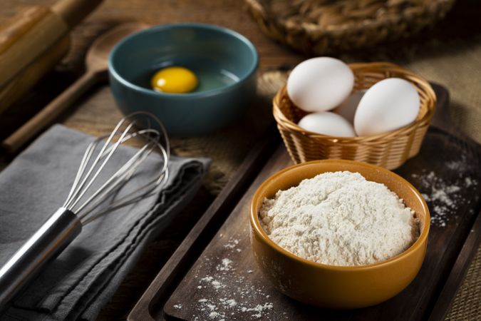 Ingredients for making a cake on the table.