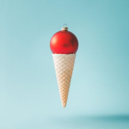Christmas decoration bauble in ice cream cone