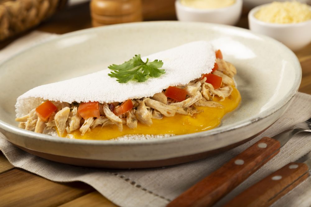 Tapioca stuffed with and chicken. Brazilian tapioca.