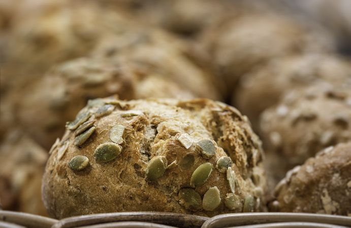 Close up of bread bun with seeds