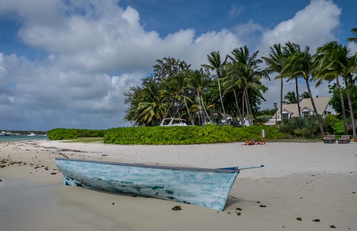 Beached boat in sand