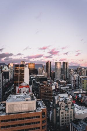 Cityscape of Vancouver, BC, Canada at sunset