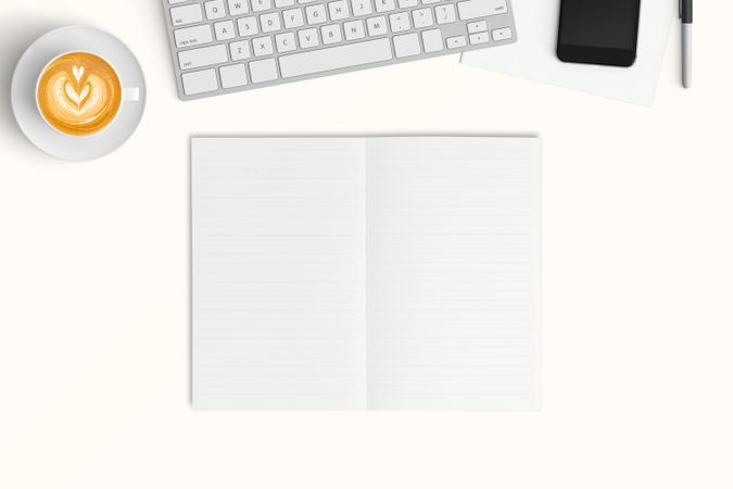 Modern workspace with  copy space on color background