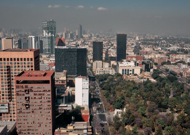 View of buildings in Mexico City on overcast day