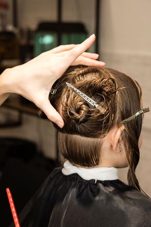Process of cutting bob, back view