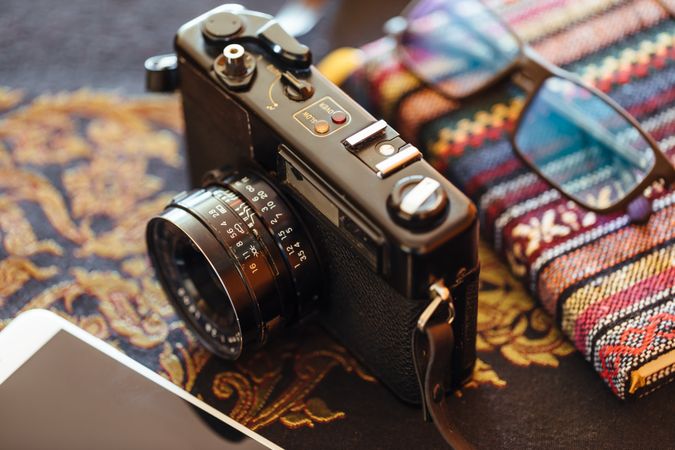 Vintage camera on a decorative table