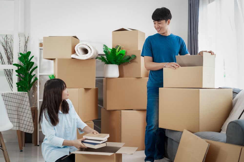 Young couples move into homes and apartments, Moving house, New house.