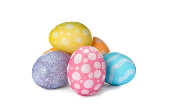 Different decorative Easter eggs isolated on plain background. Festive tradition