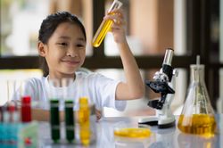 Girl scientist, fun science experiments for kids, science lab.