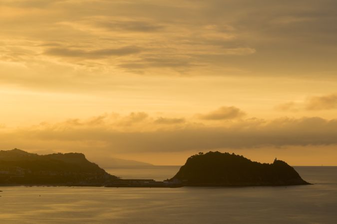 Picturesque seascape in golden sunset light