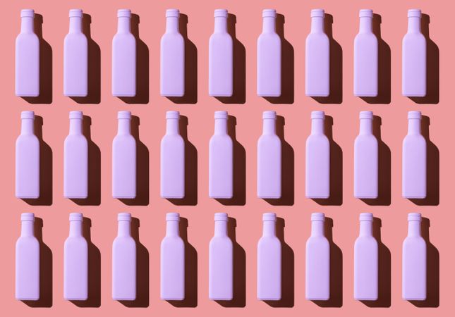 Light pink painted glass bottles