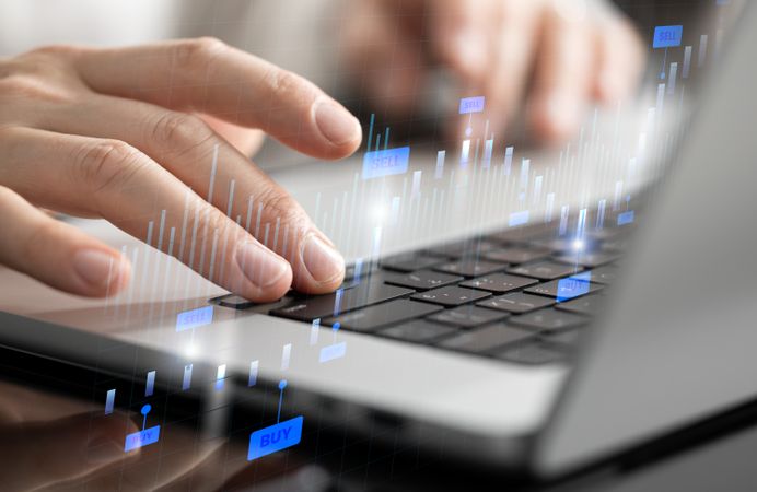 Finance Hologram Above Laptop While Working