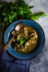 Bowl of hearty Georgian stew, chakapuli