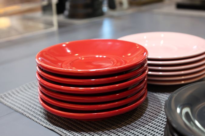 Stacked Red Saucer for Coffee Cup