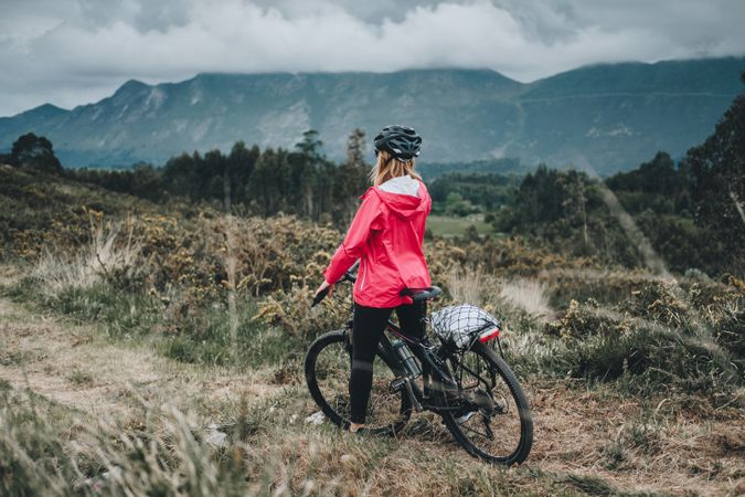 Female riding mountain bike